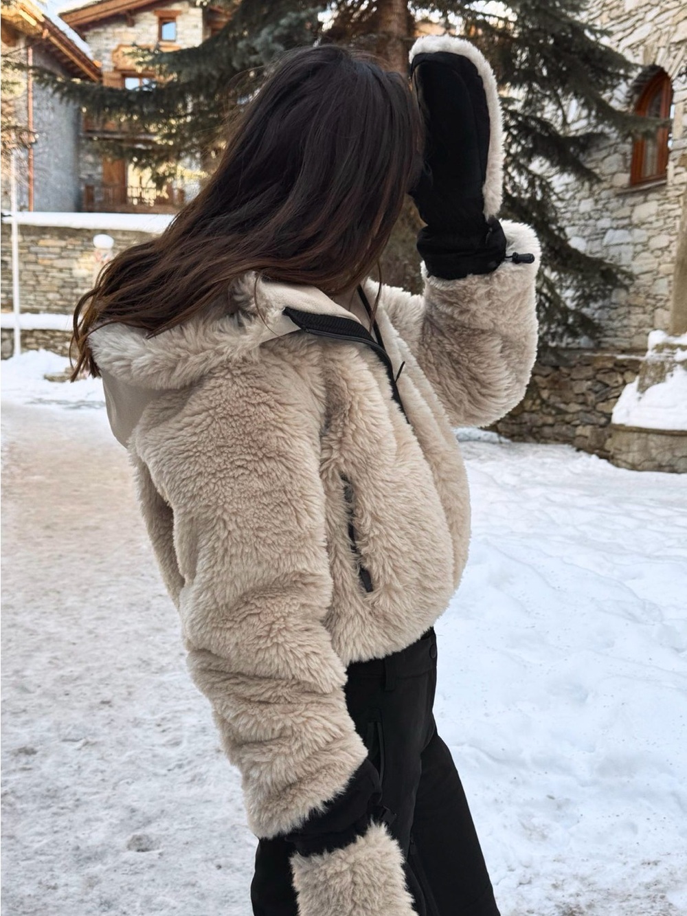 ZARA NWT Faux Fur Short Ski Jacket with Hood Recco Tech Mink Color Size XS